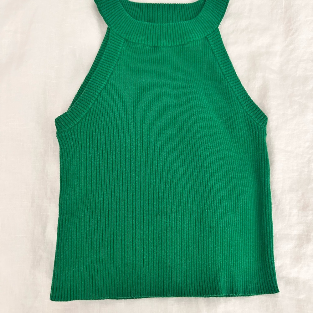 Green Sleeveless Ribbed Knit Top